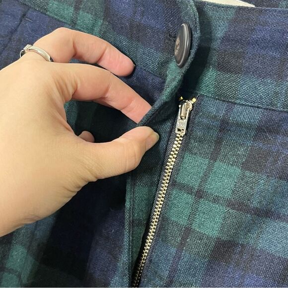 Sezane Martin Plaid Wool Blend Trousers Green Navy Wide Leg Size 4 Preppy - Picture 10 of 13